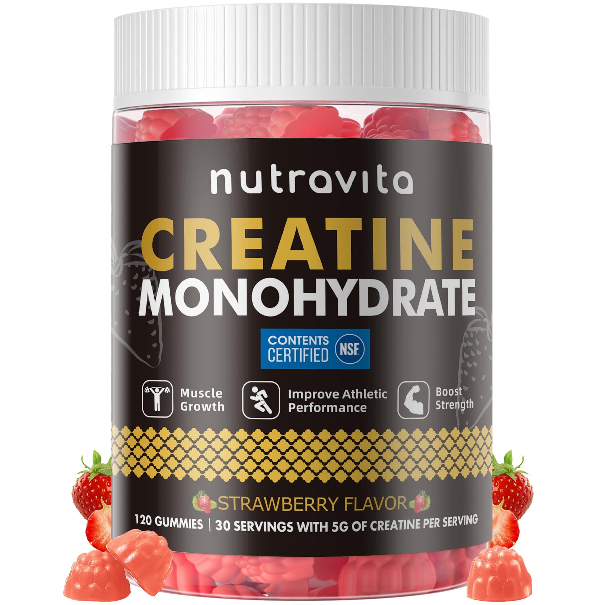 Nutravita NSF Certified Creatine Gummy - Creatine Monohydrate Gummies for Men & Women-5g of Creatine Monohydrate per Serving - Sugar Free, - PrimeBioHealth - canada supplements