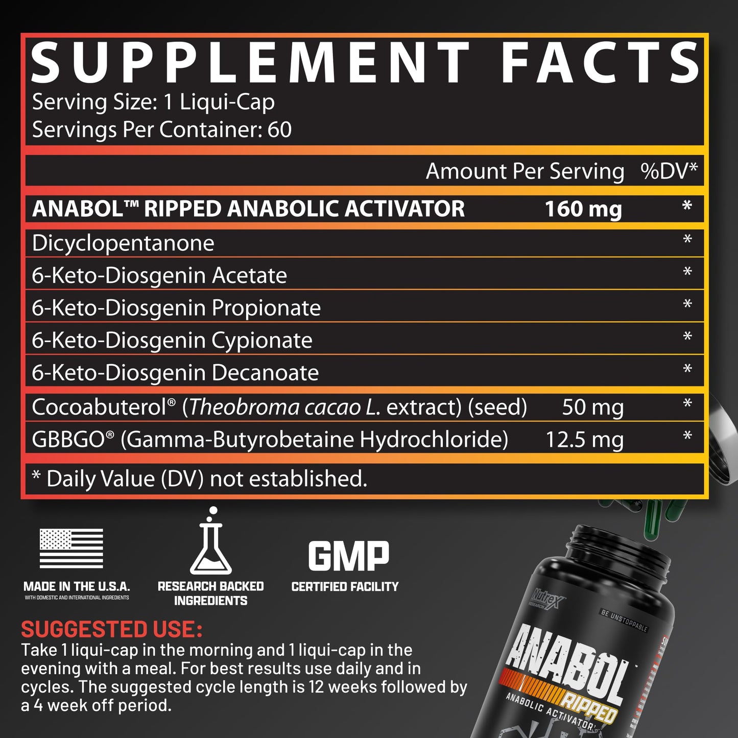 Nutrex Research Anabol Ripped Anabolic Muscle Builder for Men, 2-in-1 Muscle Builder and Shredding Supplement, (60 Count) - PrimeBioHealth - canada supplements