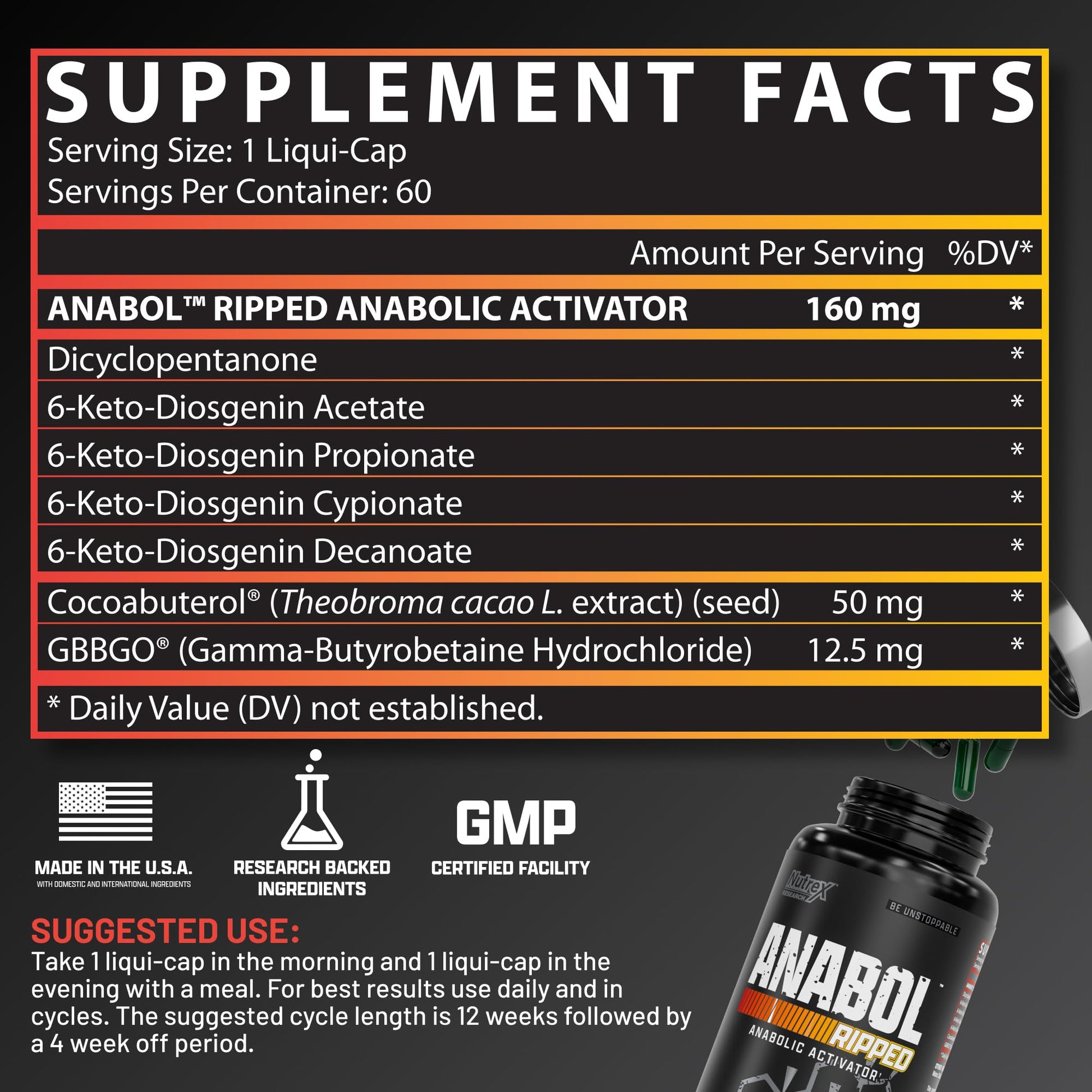 Nutrex Research Anabol Ripped Anabolic Muscle Builder for Men, 2-in-1 Muscle Builder and Shredding Supplement, (60 Count) - PrimeBioHealth - canada supplements