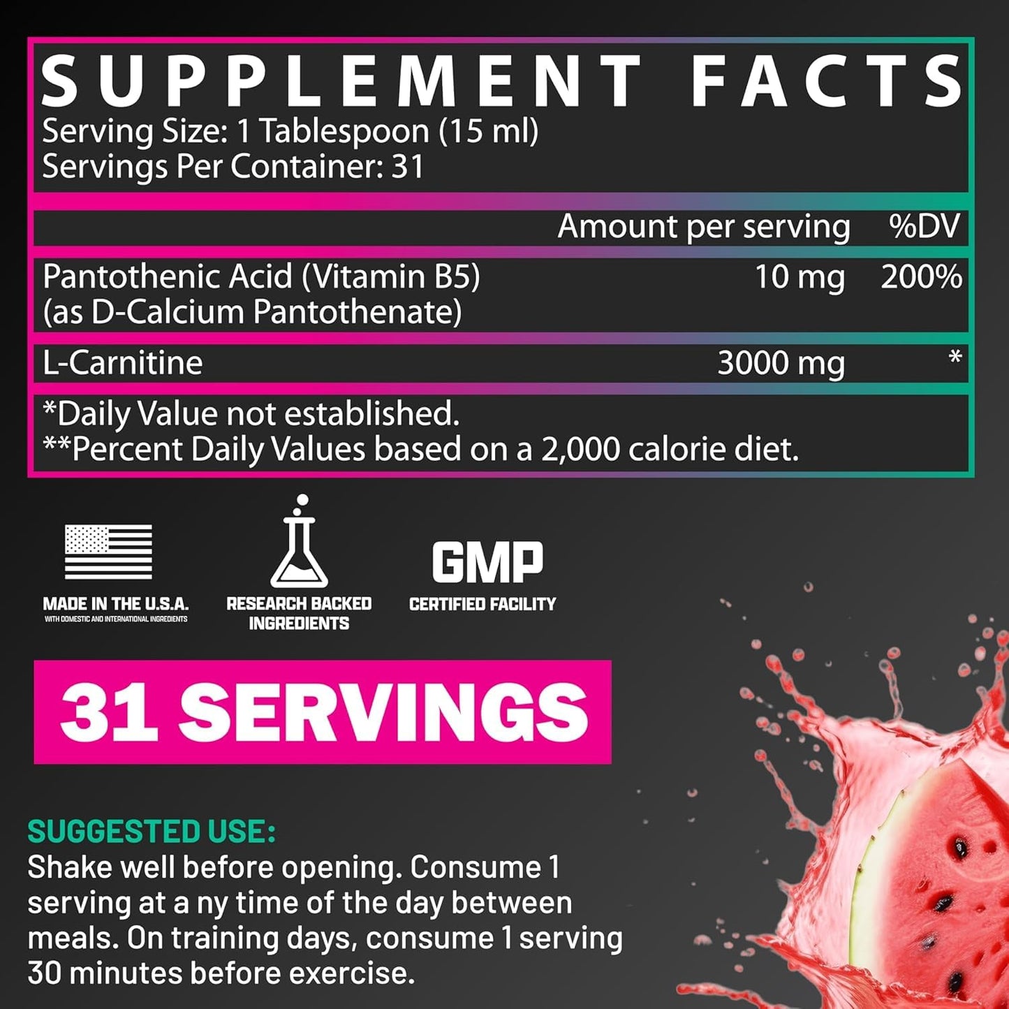 Nutrex Research L Carnitine 3000 - Clinically Dosed L-Carnitine Liquid for Energy, Metabolism & Muscle Recovery - Delicious Strawberry Watermelon - No Sugar, No Carbs - PrimeBioHealth - canada supplements