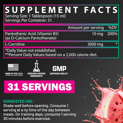 Nutrex Research L Carnitine 3000 - Clinically Dosed L-Carnitine Liquid for Energy, Metabolism & Muscle Recovery - Delicious Strawberry Watermelon - No Sugar, No Carbs - PrimeBioHealth - canada supplements