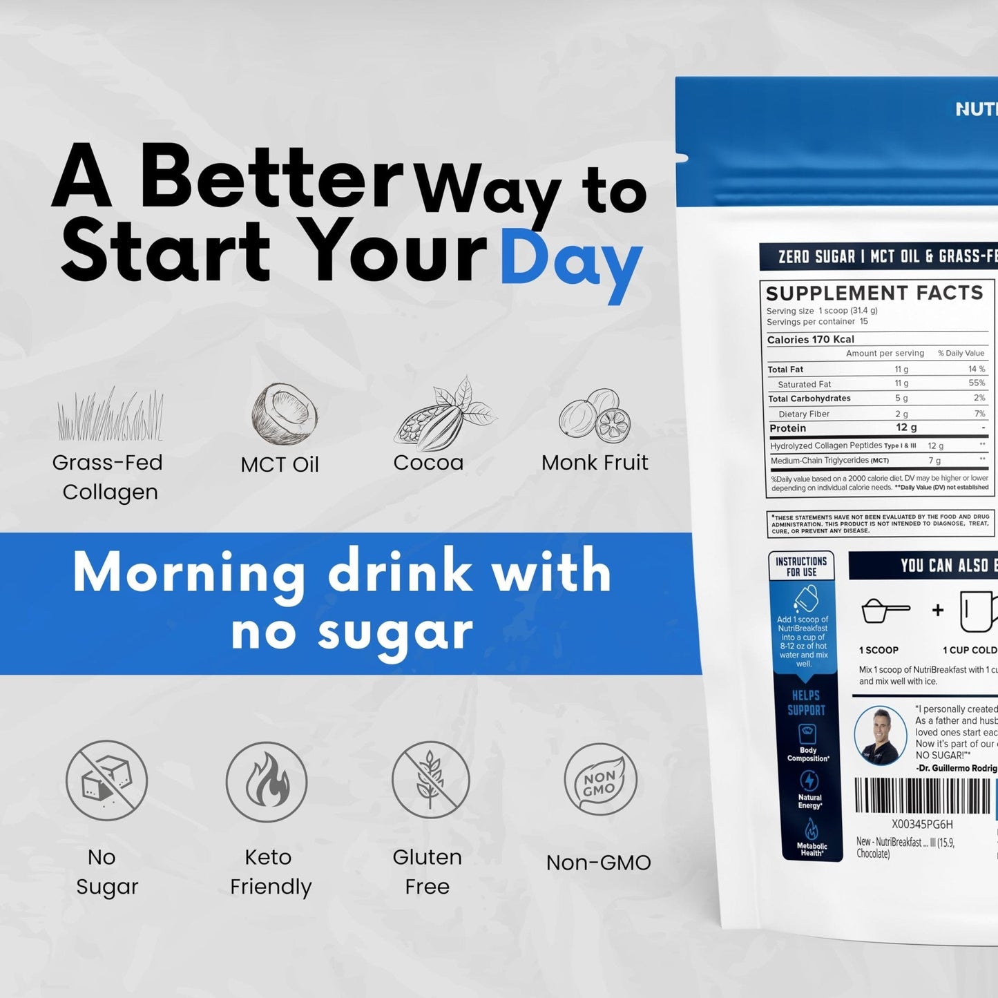 Nutri11 NutriBreakfast by Nutrillermo/Keto Protein Collagen Powder with MCT Oil/MCT Oil Powder/Keto Collagen Peptides with Grass-Fed Bovine - PrimeBioHealth - canada supplements