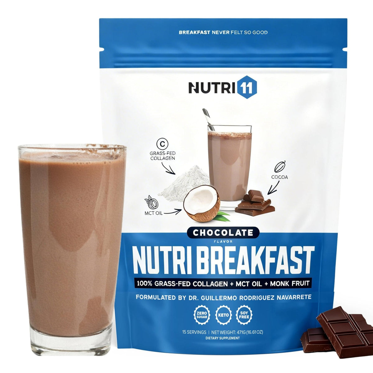 Nutri11 NutriBreakfast by Nutrillermo/Keto Protein Collagen Powder with MCT Oil/MCT Oil Powder/Keto Collagen Peptides with Grass-Fed Bovine - PrimeBioHealth - canada supplements
