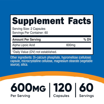 Nutricost Alpha Lipoic Acid 600mg Per Serving, 240 Capsules | Gluten Free, Vegetarian Capsules, Soy Free & GMO-Free - PrimeBioHealth - canada supplements