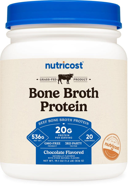 Nutricost Beef Bone Broth Protein Powder Chocolate (20 Servings) - Gluten-Free, GMO-Free - PrimeBioHealth - canada supplements