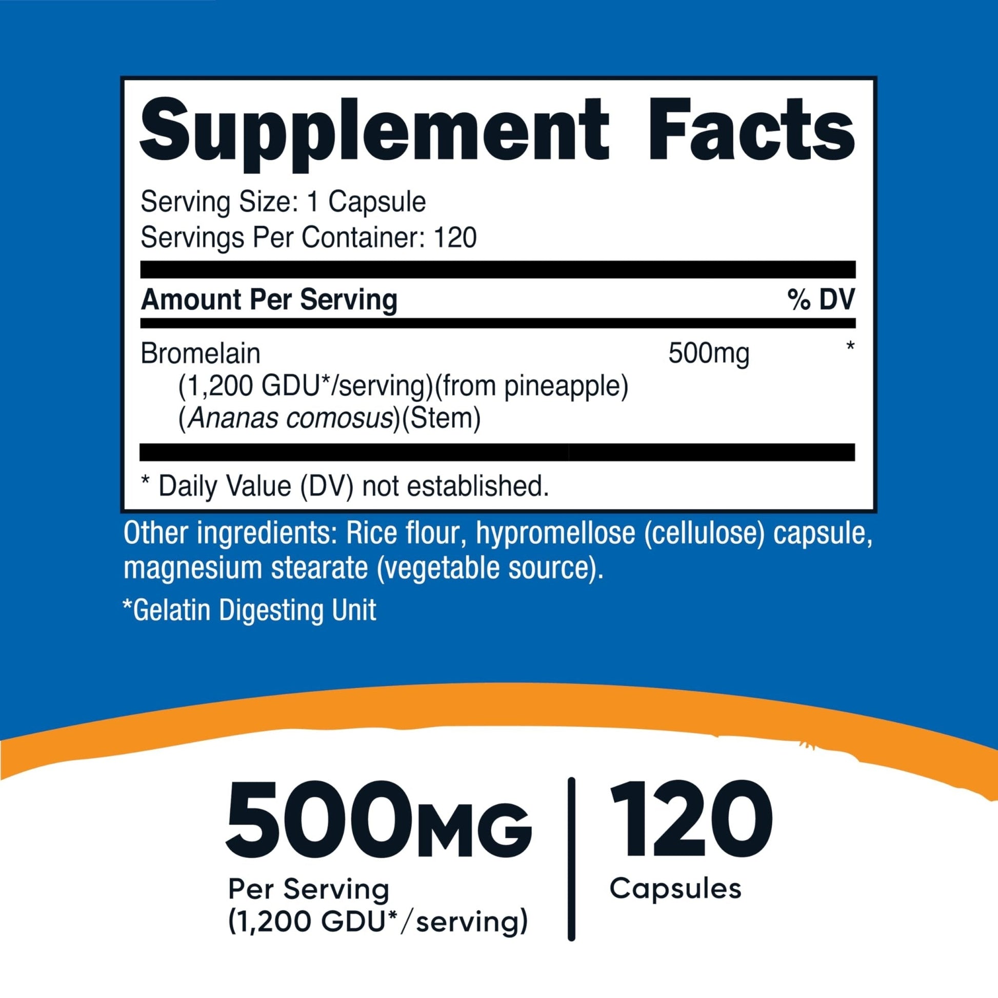 Nutricost Bromelain 500mg, 120 Vegetarian Capsules - Bromelain (1200 GDU), Non-GMO, Gluten Free - PrimeBioHealth - canada supplements