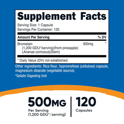 Nutricost Bromelain 500mg, 120 Vegetarian Capsules - Bromelain (1200 GDU), Non-GMO, Gluten Free - PrimeBioHealth - canada supplements