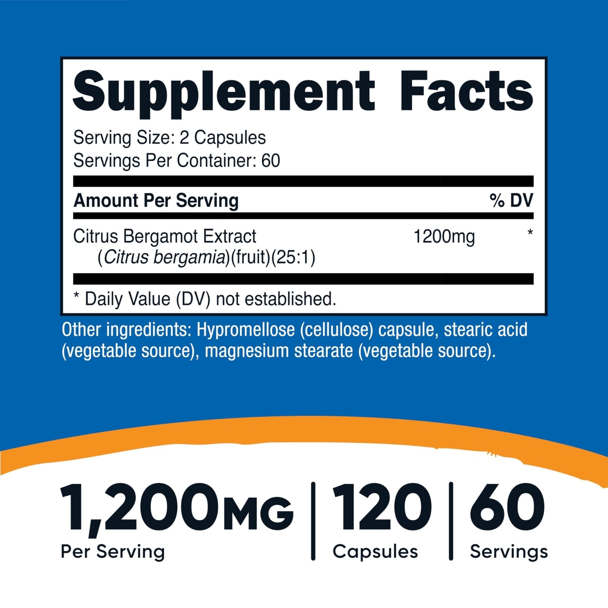 Nutricost Citrus Bergamot Capsules 1,200mg, 120 Capsules - 25:1 Bergamot Extract - 60 Servings, Gluten Free, Vegan & Non-GMO - PrimeBioHealth - canada supplements