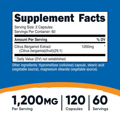 Nutricost Citrus Bergamot Capsules 1,200mg, 120 Capsules, 60 Servings | 25:1 Bergamot Extract, Gluten Free, Vegan, GMO-Free - PrimeBioHealth - canada supplements