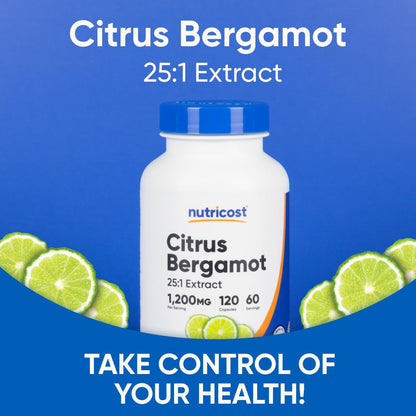 Nutricost Citrus Bergamot Capsules 1,200mg, 120 Capsules, 60 Servings | 25:1 Bergamot Extract, Gluten Free, Vegan, GMO-Free - PrimeBioHealth - canada supplements