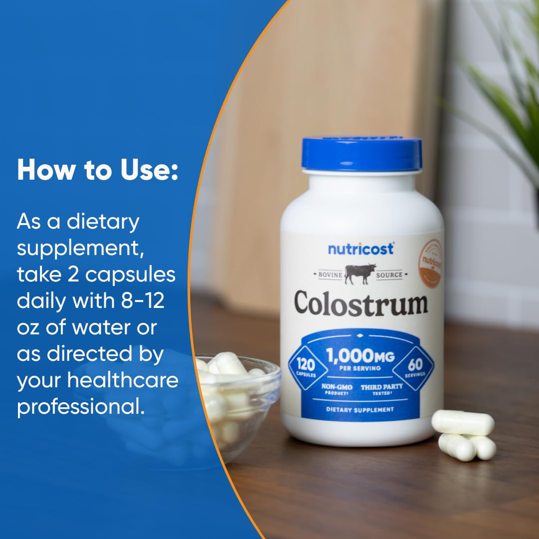 Nutricost Colostrum 1000mg, 120 Capsules - Gluten Free & GMO Free, 60 Servings - PrimeBioHealth - canada supplements