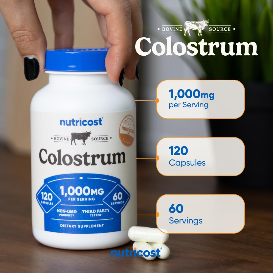 Nutricost Colostrum 1000mg, 120 Capsules - Gluten Free & GMO Free, 60 Servings - PrimeBioHealth - canada supplements