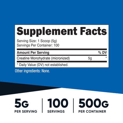 Nutricost Creatine Monohydrate Micronized Powder 500G, 5000mg Per Serv (5g) - 100 Servings, 17.9 Oz - PrimeBioHealth - canada supplements