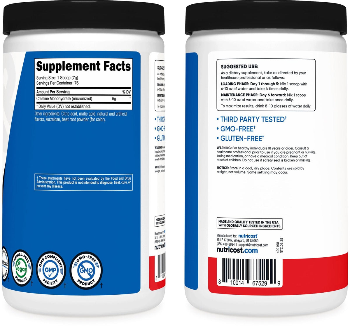 Nutricost Creatine Monohydrate Micronized Powder 500G, 5000mg Per Serv (5g) - 100 Servings, 17.9 Oz - PrimeBioHealth - canada supplements