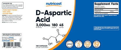 Nutricost D-Aspartic Acid (DAA) Capsules 3000mg Per Serving (180 Capsules) - Non-GMO - PrimeBioHealth - canada supplements