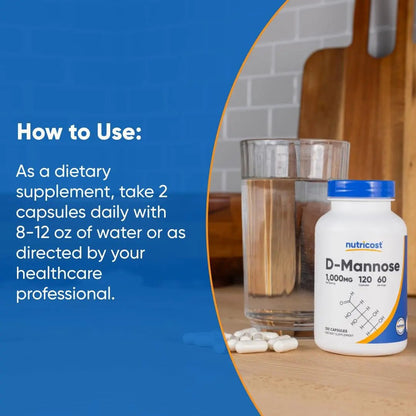 Nutricost D-Mannose 1000mg Per Serving, 120 Capsules - 500mg Per Capsule, Urinary Tract Health, Non-GMO and Gluten Free (Pack of 2) - PrimeBioHealth - canada supplements