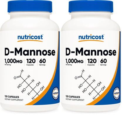 Nutricost D-Mannose 1000mg Per Serving, 120 Capsules - 500mg Per Capsule, Urinary Tract Health, Non-GMO and Gluten Free (Pack of 2) - PrimeBioHealth - canada supplements
