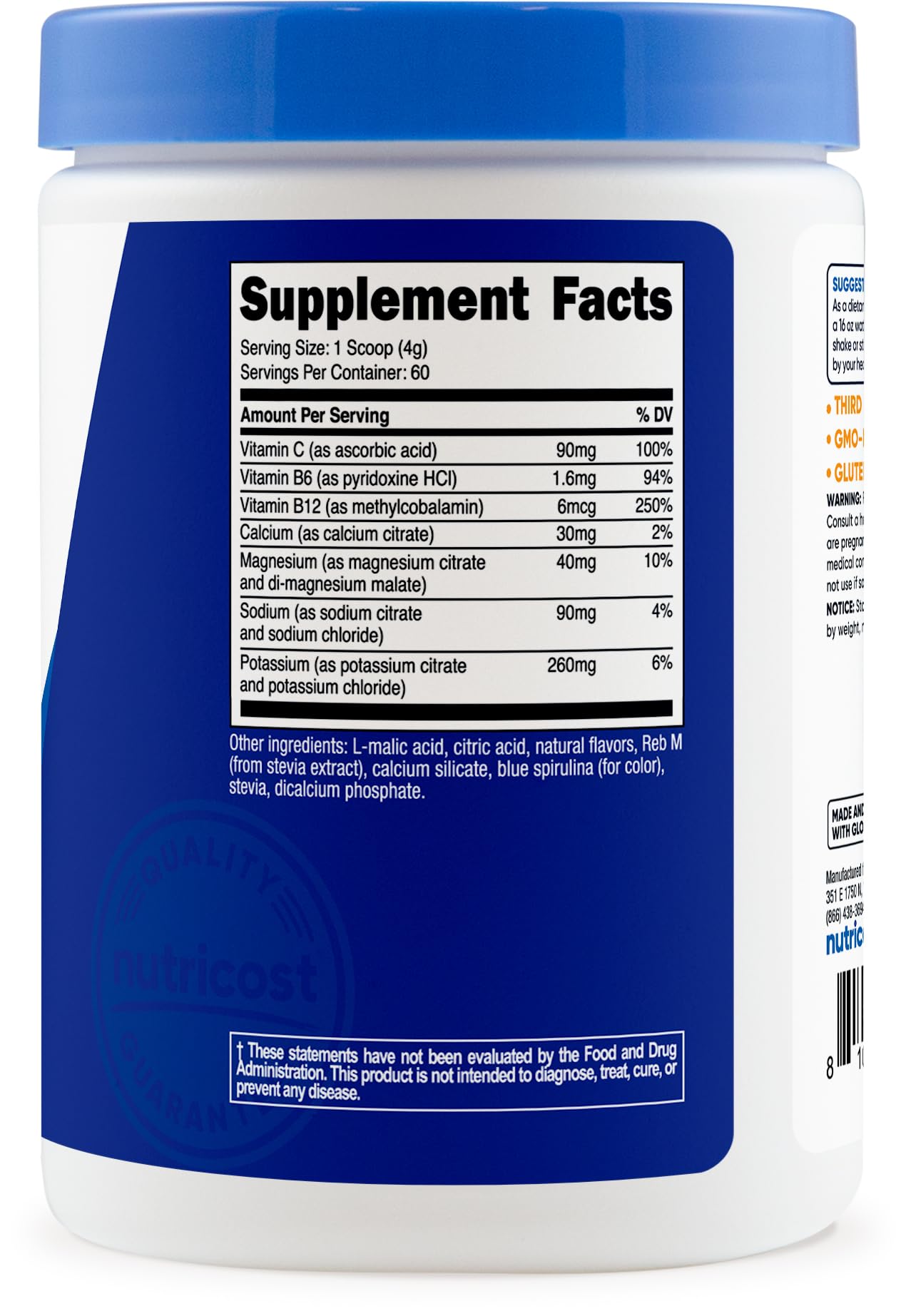 Nutricost Electrolyte Complex Powder (60 Servings, Blue Raspberry) - Hydration Supplement Drink Mix with Vitamins and Minerals - PrimeBioHealth - canada supplements