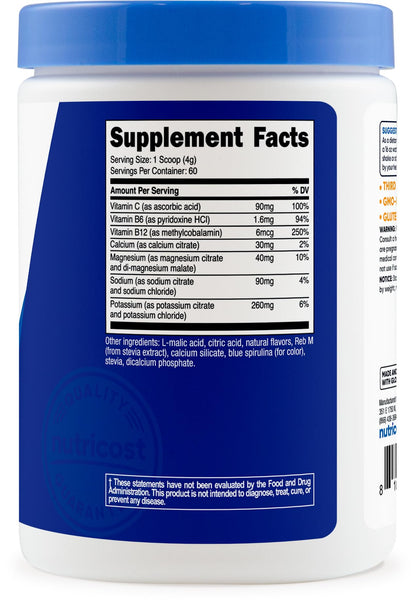 Nutricost Electrolyte Complex Powder (60 Servings, Blue Raspberry) - Hydration Supplement Drink Mix with Vitamins and Minerals - PrimeBioHealth - canada supplements