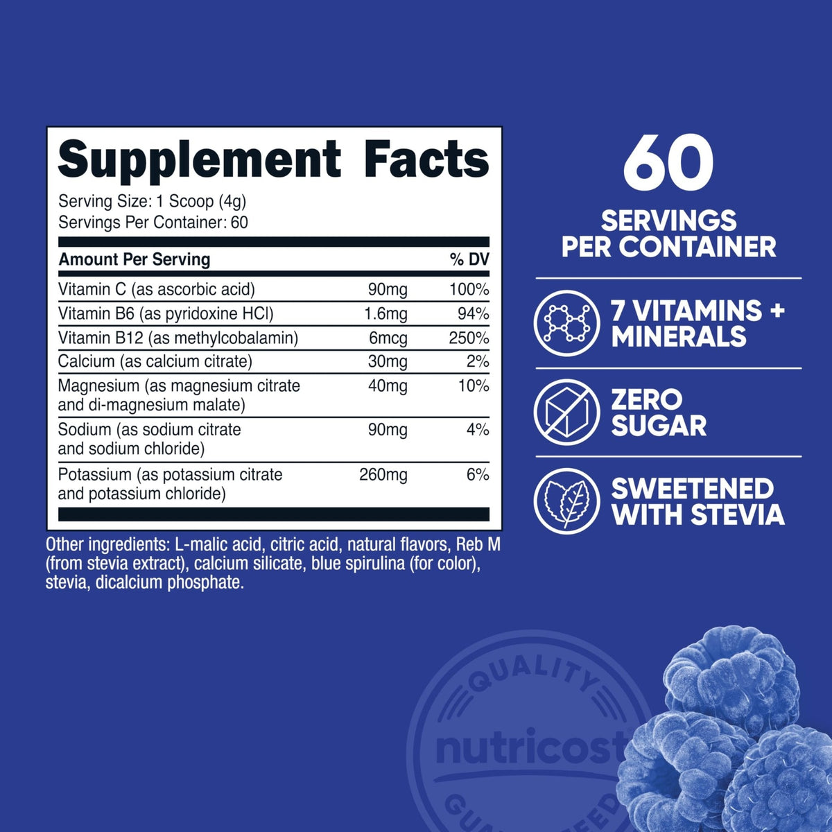 Nutricost Electrolyte Complex Powder (60 Servings, Blue Raspberry) - Hydration Supplement Drink Mix with Vitamins and Minerals - PrimeBioHealth - canada supplements