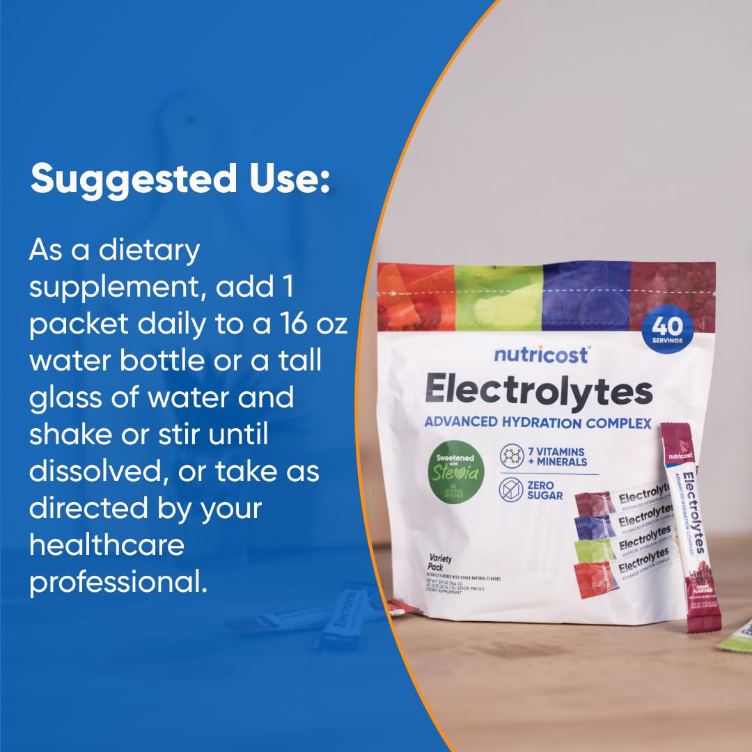 Nutricost Electrolytes Complex, Variety Pack Flavored, 40 Stickpacks - Advanced Hydration Complex - PrimeBioHealth - canada supplements
