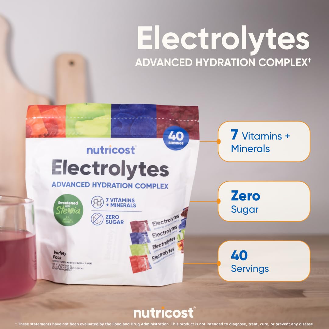 Nutricost Electrolytes Complex, Variety Pack Flavored, 40 Stickpacks - Advanced Hydration Complex - PrimeBioHealth - canada supplements