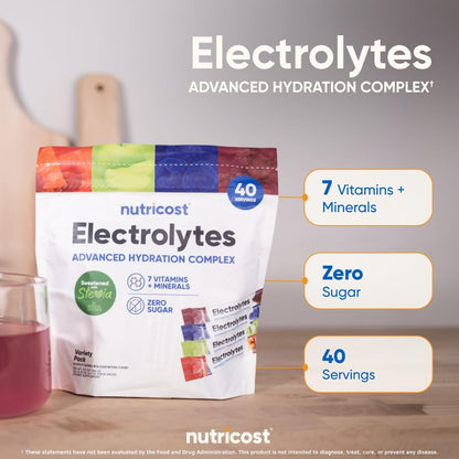 Nutricost Electrolytes Complex, Variety Pack Flavored, 40 Stickpacks - Advanced Hydration Complex - PrimeBioHealth - canada supplements
