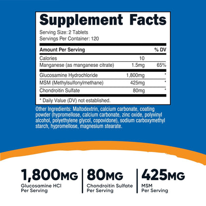 Nutricost Glucosamine 1800mg with Chondroitin & MSM, 240 Tablets, 120 Servings - PrimeBioHealth - canada supplements