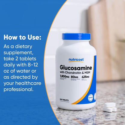Nutricost Glucosamine 1800mg with Chondroitin & MSM, 240 Tablets, 120 Servings - PrimeBioHealth - canada supplements