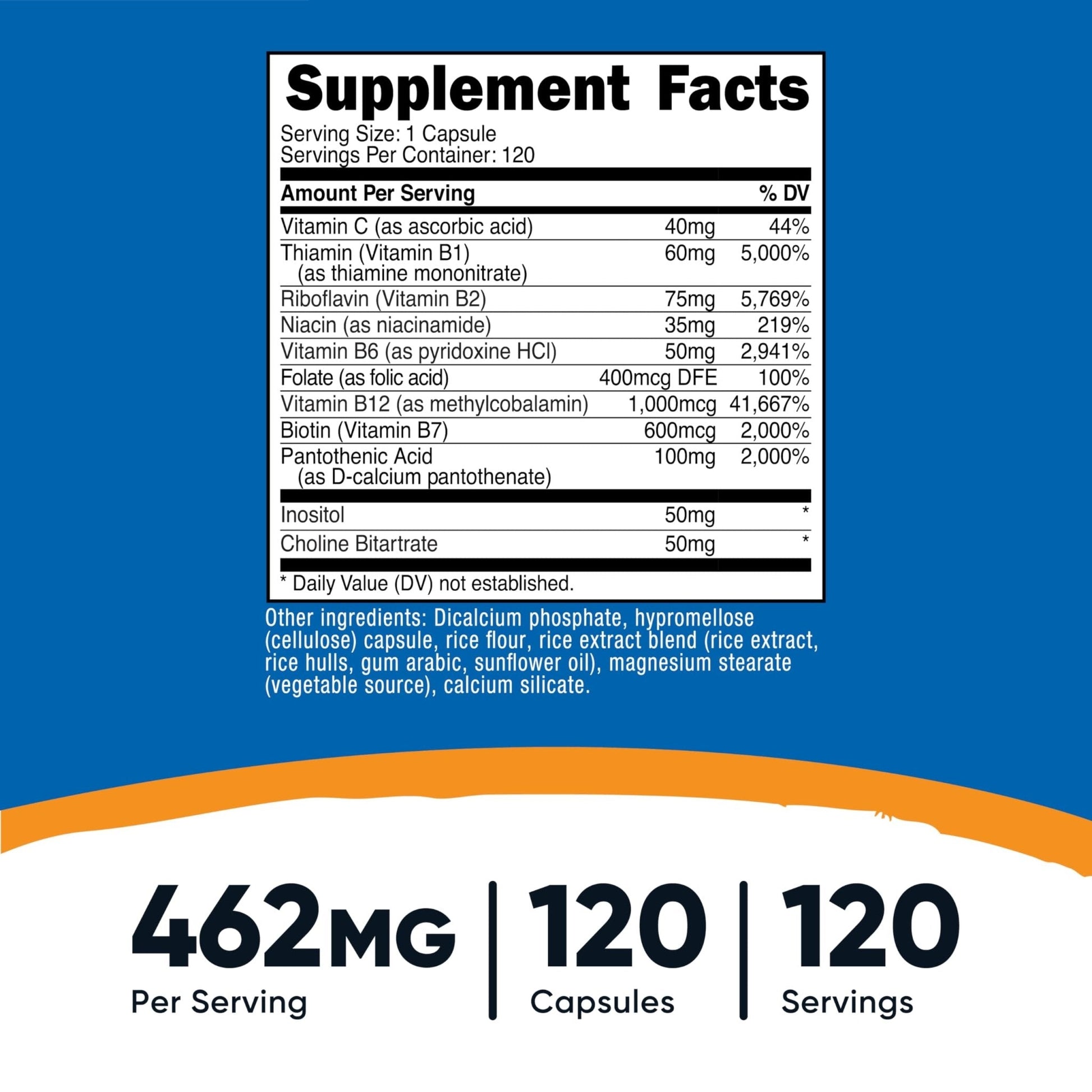 Nutricost High Potency Vitamin B Complex 462mg, 120 Capsules - with Vitamin C - Energy Complex - PrimeBioHealth - canada supplements