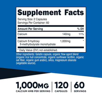 Nutricost HMB (Beta-Hydroxy Beta-Methylbutyrate) 1000mg (120 Capsules) - 500mg Per Capsule, 60 Servings - Gluten Free and Non-GMO - PrimeBioHealth - canada supplements