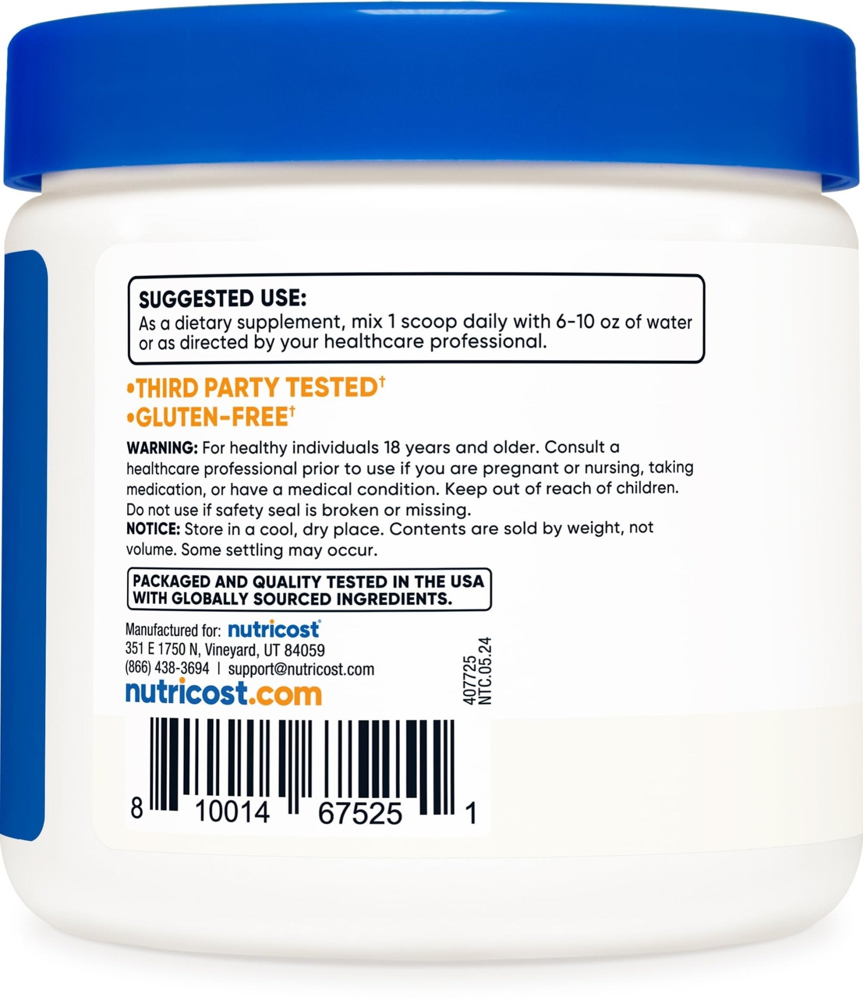 Nutricost L-Glutamine Powder (500 Grams) Unflavored - Gluten Free & Non-GMO, 100 Servings - PrimeBioHealth - canada supplements
