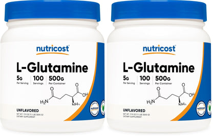 Nutricost L-Glutamine Powder (500 Grams) Unflavored - Gluten Free & Non-GMO, 100 Servings - PrimeBioHealth - canada supplements