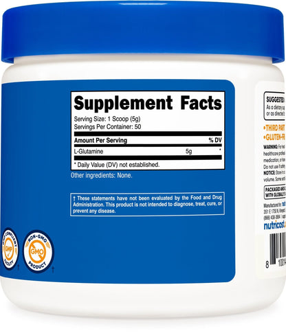 Nutricost L-Glutamine Powder (500 Grams) Unflavored - Gluten Free & Non-GMO, 100 Servings - PrimeBioHealth - canada supplements