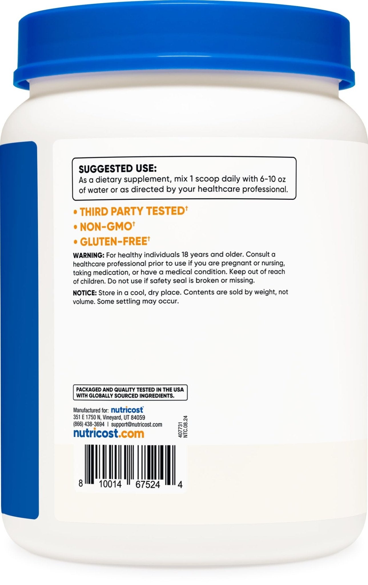Nutricost L-Glutamine Powder (500 Grams) Unflavored - Gluten Free & Non-GMO, 100 Servings - PrimeBioHealth - canada supplements