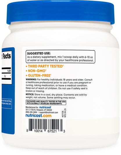 Nutricost L-Glutamine Powder (500 Grams) Unflavored - Gluten Free & Non-GMO, 100 Servings - PrimeBioHealth - canada supplements