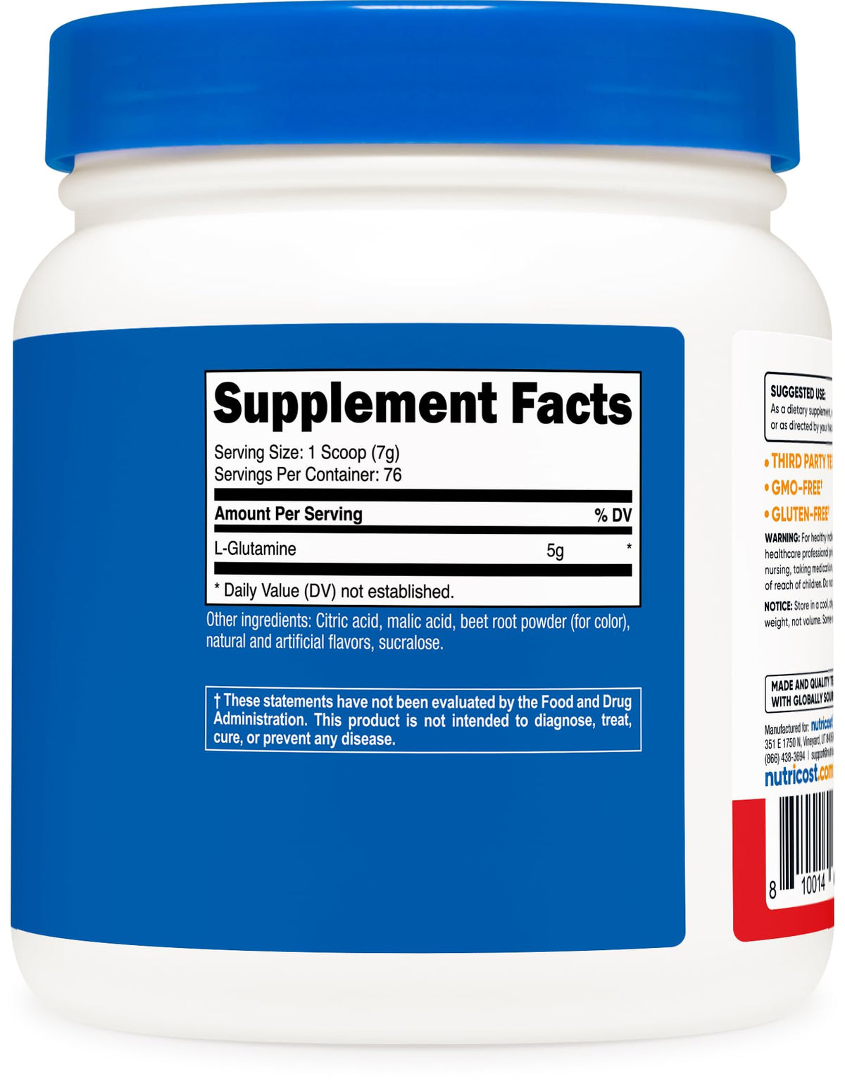 Nutricost L-Glutamine Powder (500 Grams) Unflavored - Gluten Free & Non-GMO, 100 Servings - PrimeBioHealth - canada supplements
