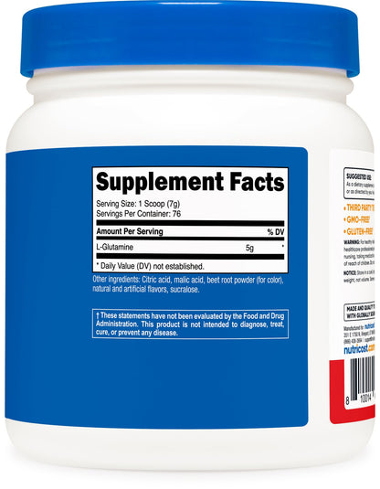 Nutricost L-Glutamine Powder (500 Grams) Unflavored - Gluten Free & Non-GMO, 100 Servings - PrimeBioHealth - canada supplements
