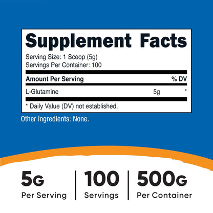 Nutricost L-Glutamine Powder (500 Grams) Unflavored - Gluten Free & Non-GMO, 100 Servings - PrimeBioHealth - canada supplements