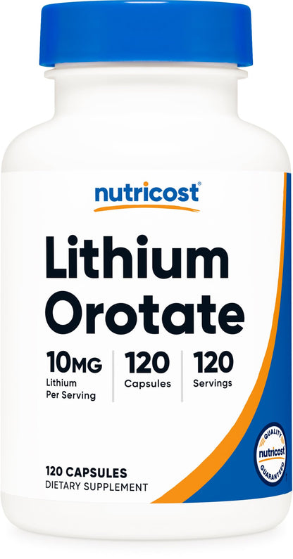 Nutricost Lithium Orotate (10mg) 120 Capsules - Vegan Lithium Supplement, GMO-Free, Gluten-Free - PrimeBioHealth - canada supplements
