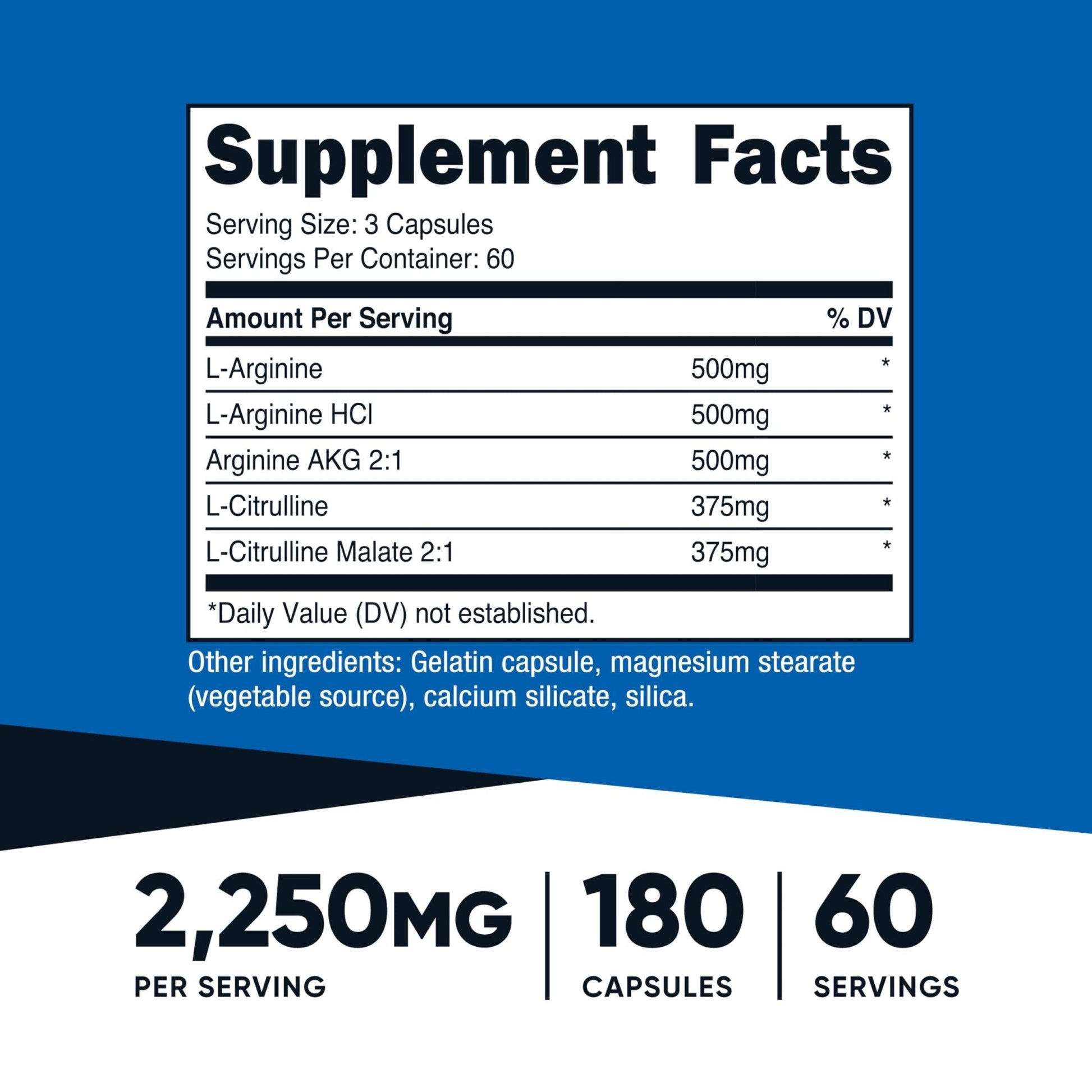 Nutricost Nitric Oxide Booster 2250mg, 180 Capsules - 750mg Per Casule, 60 Servings - Gluten Free and Non-GMO | 750mg Per Casule, 60 Servings, GMO-Free - PrimeBioHealth - canada supplements
