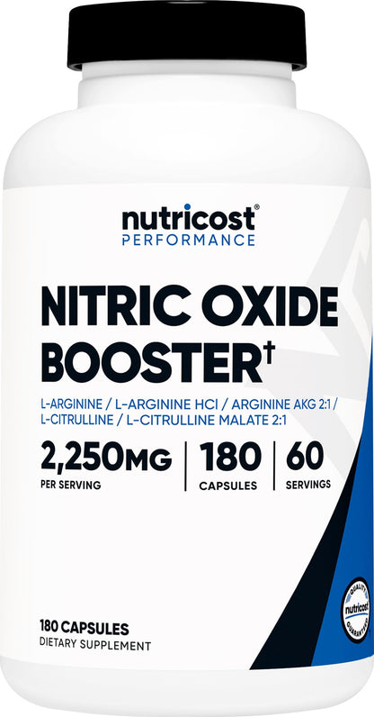 Nutricost Nitric Oxide Booster 2250mg, 180 Capsules - 750mg Per Casule, 60 Servings - Gluten Free and Non-GMO - PrimeBioHealth - canada supplements