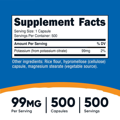Nutricost Potassium Citrate 99mg, 500 Capsules - PrimeBioHealth - canada supplements