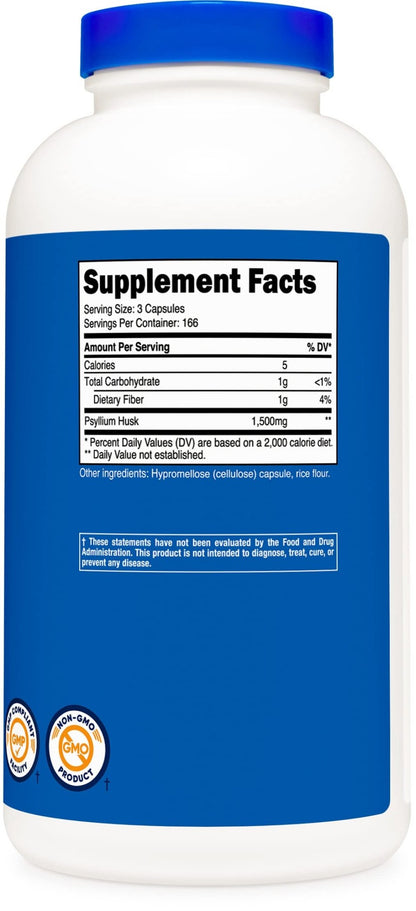 Nutricost Psyllium Husk 1500mg Per Serving, 500 Capsules - Non-GMO & Gluten Free - PrimeBioHealth - canada supplements