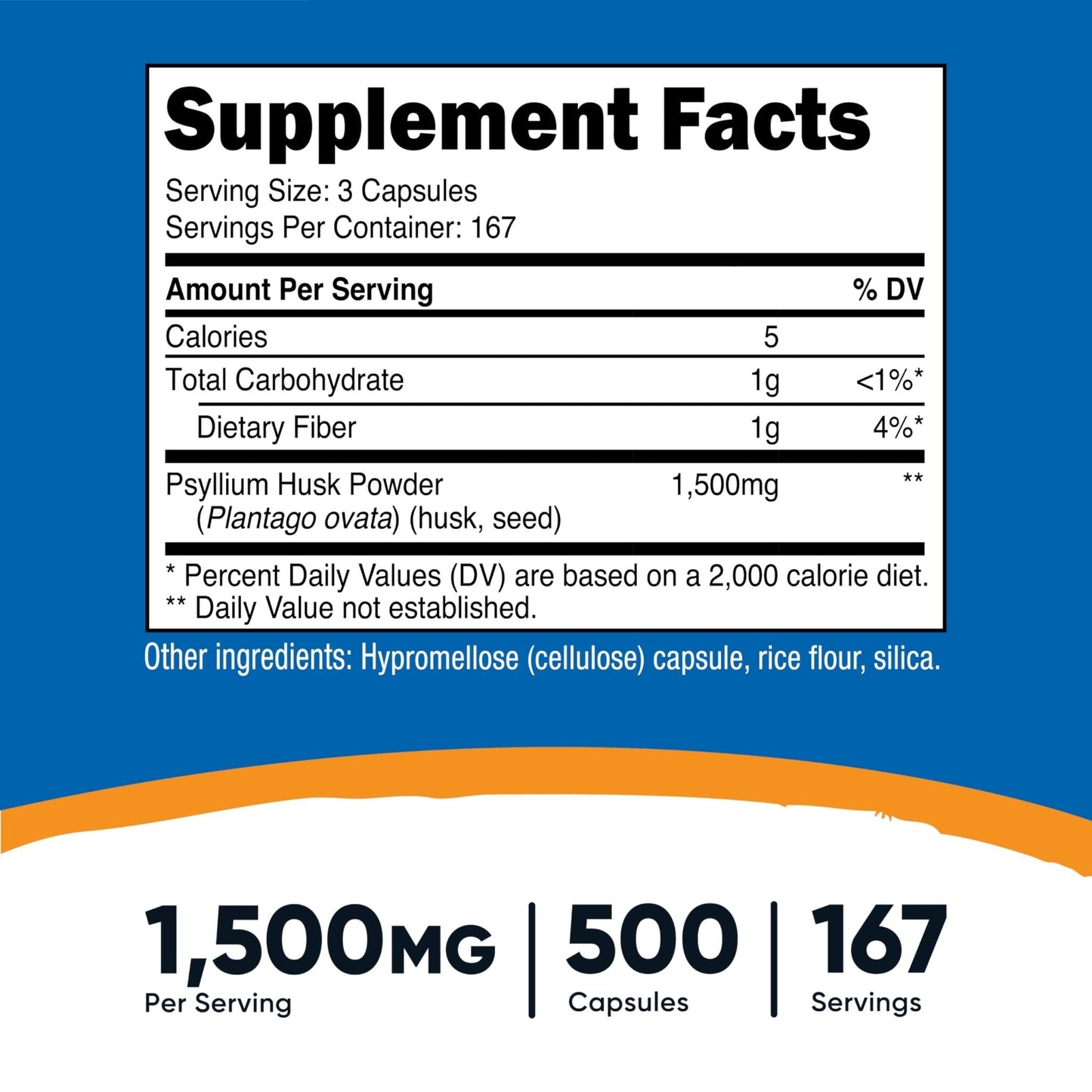 Nutricost Psyllium Husk 1500mg Per Serving, 500 Capsules - Non-GMO & Gluten Free - PrimeBioHealth - canada supplements