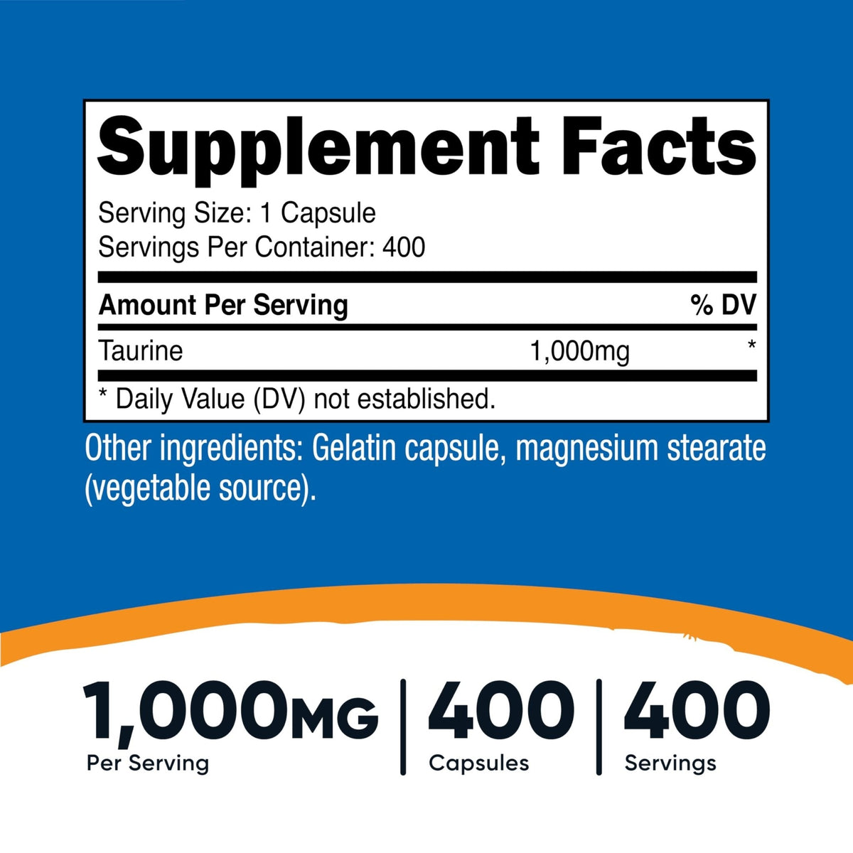 Nutricost Taurine 1000mg, 400 Capsules - PrimeBioHealth - canada supplements