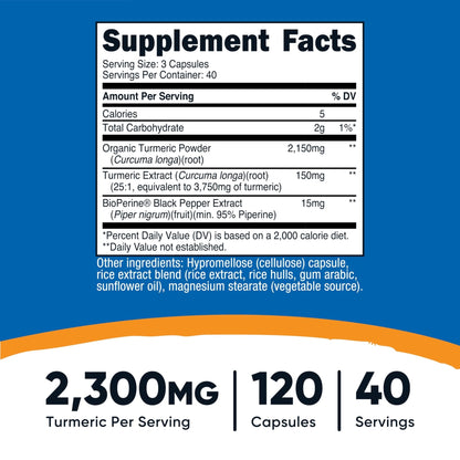Nutricost Turmeric Curcumin with BioPerine and 95% Curcuminoids, 2300mg, 120 Capsules, Veggie Capsules, 767mg Per Cap, 40 Servings, Gluten Free, Non-GMO - PrimeBioHealth - canada supplements