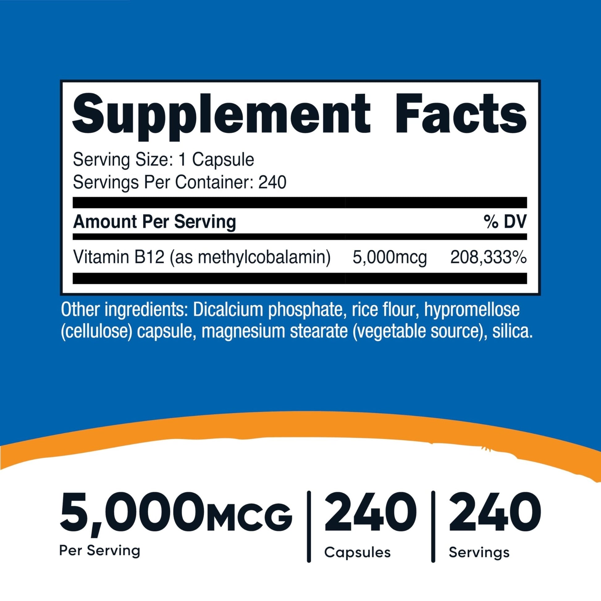 Nutricost Vitamin B12 (Methylcobalamin) 5000mcg, 240 Capsules - Vegetarian Caps, Non-GMO, Gluten Free B12 Supplement - PrimeBioHealth - canada supplements