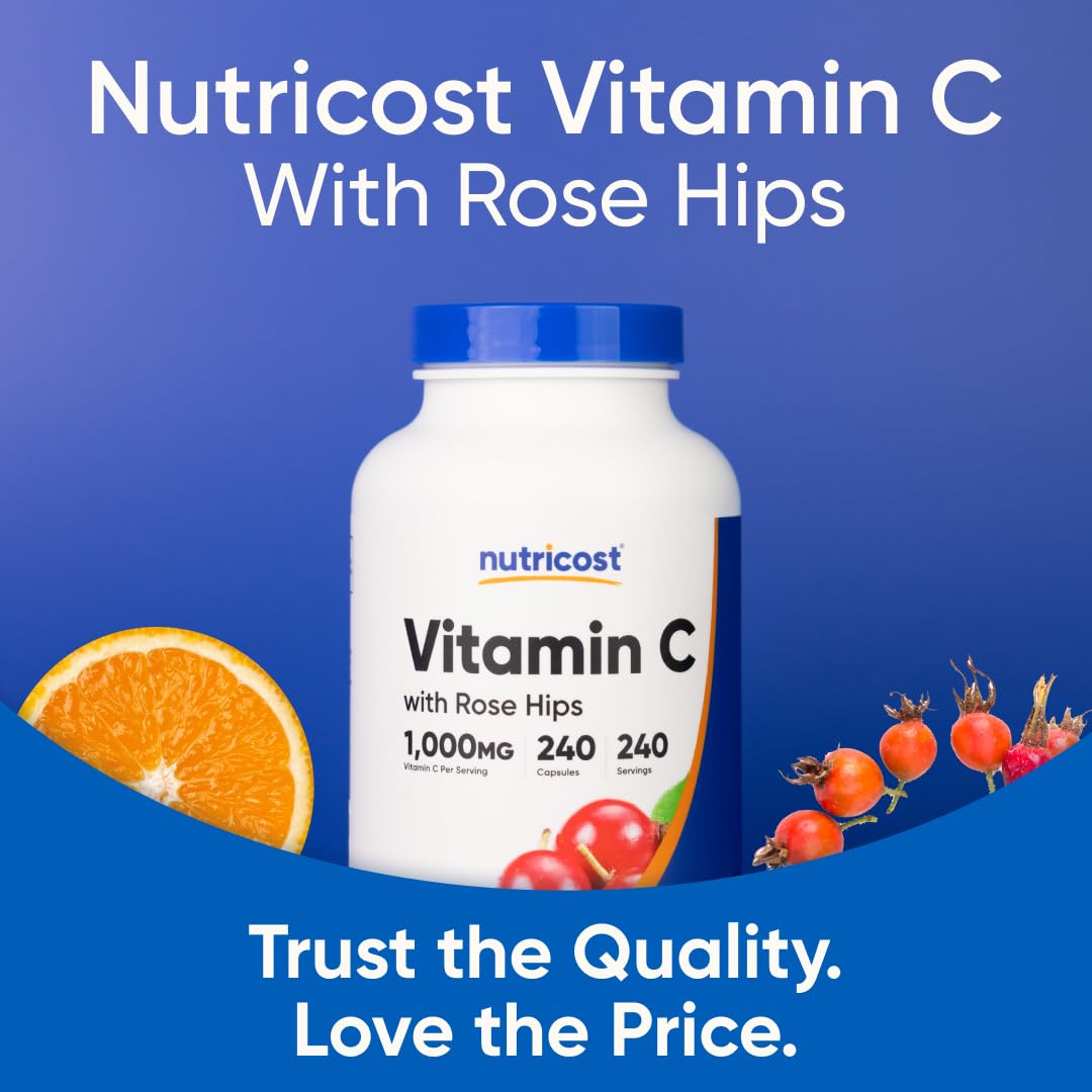 Nutricost Vitamin C with Rose Hips 1025mg, 240 Capsules - Vitamin C 1,000mg, Rose Hips 25mg, Premium - PrimeBioHealth - canada supplements