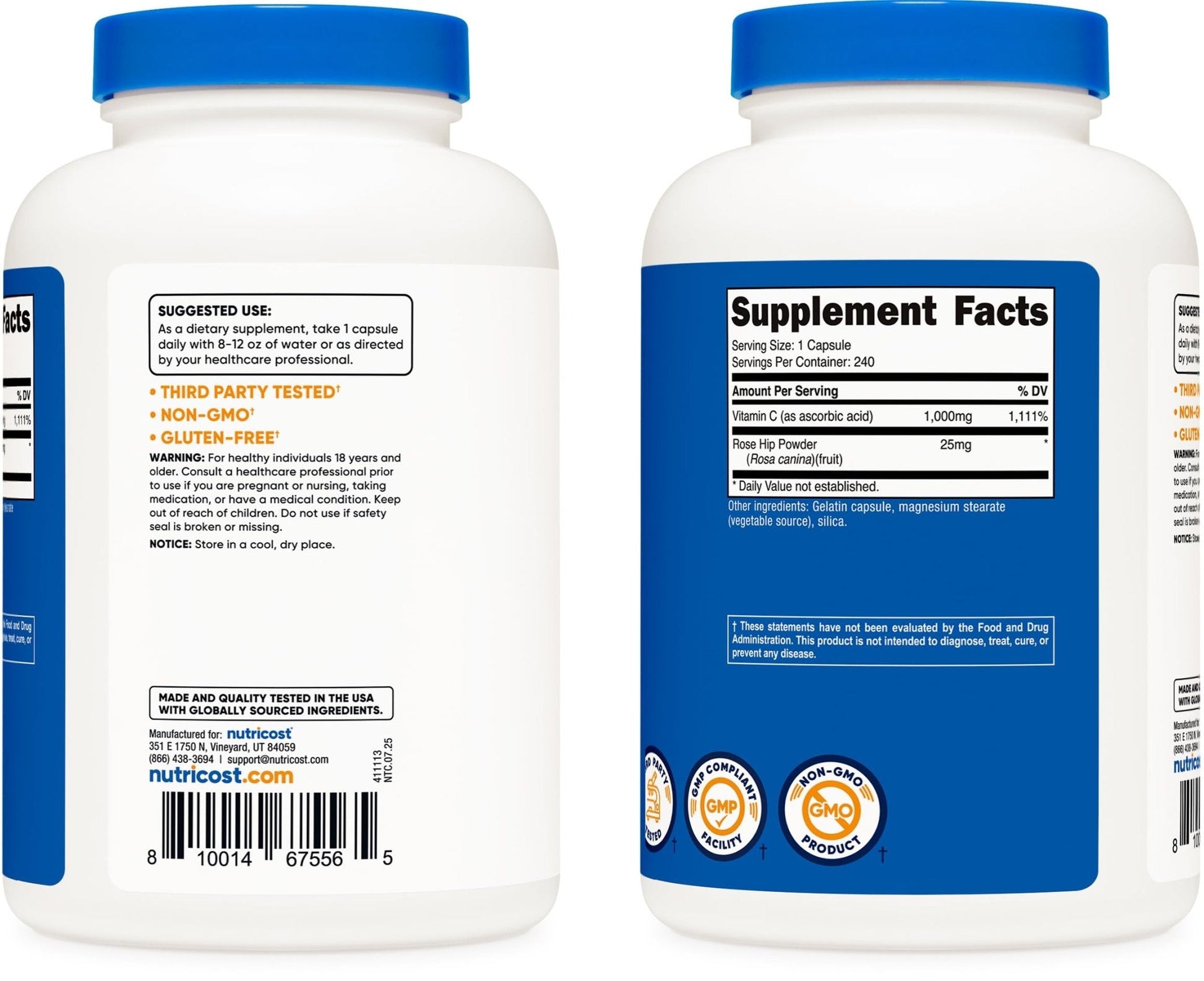 Nutricost Vitamin C with Rose Hips 1025mg, 240 Capsules - Vitamin C 1,000mg, Rose Hips 25mg, Premium - PrimeBioHealth - canada supplements